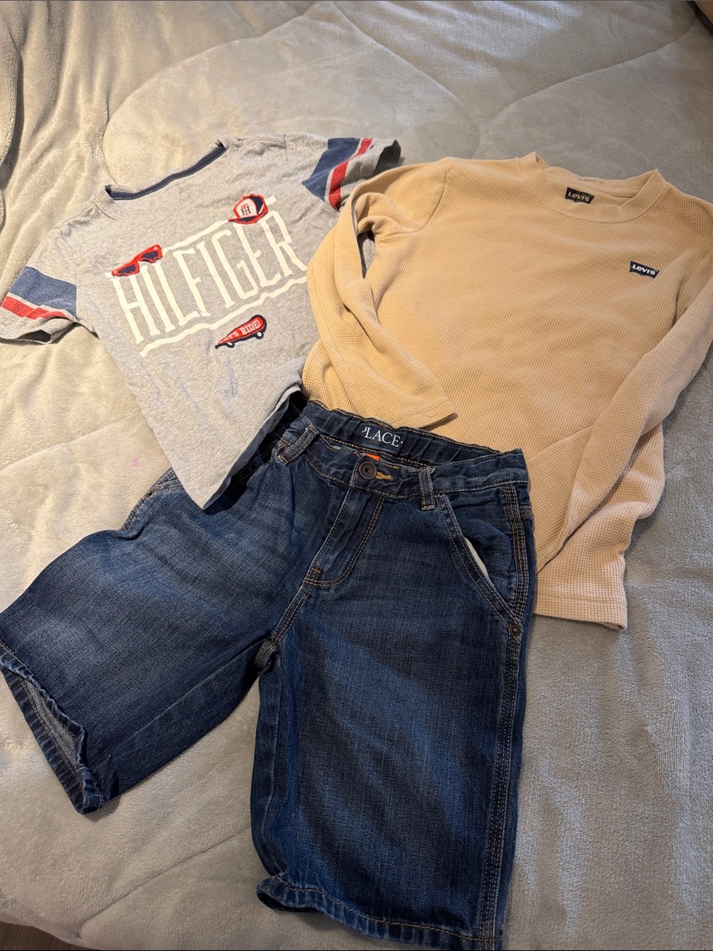 Levi's Kids Long-Sleeve Waffle Crew in Light Tan with short boy